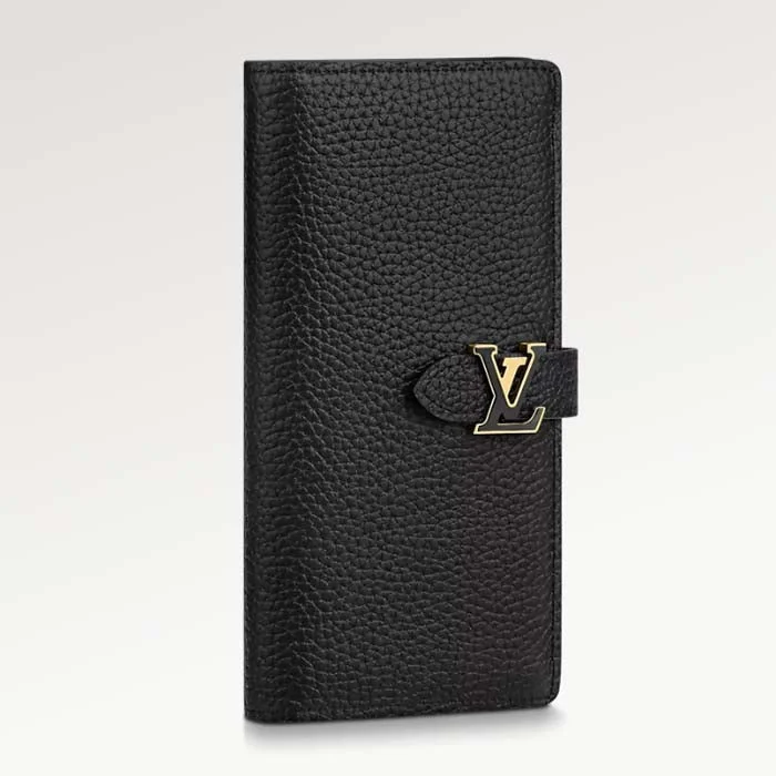 Louis Vuitton Unisex LV Vertical Wallet Black Arizona Taurillon Calf-Leather Sliding Capucines Closure