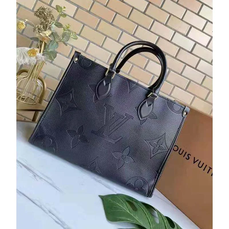 Louis Vuitton Women Onthego MM Tote Bag Black Embossed Grained Cowhide