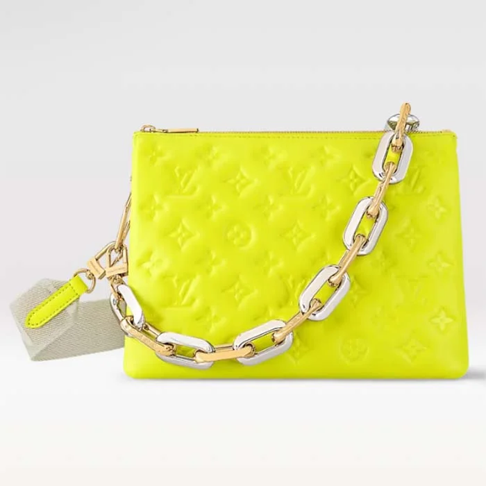 Louis Vuitton LV Women Coussin PM Handbag Acid Green Lambskin Zip Closure