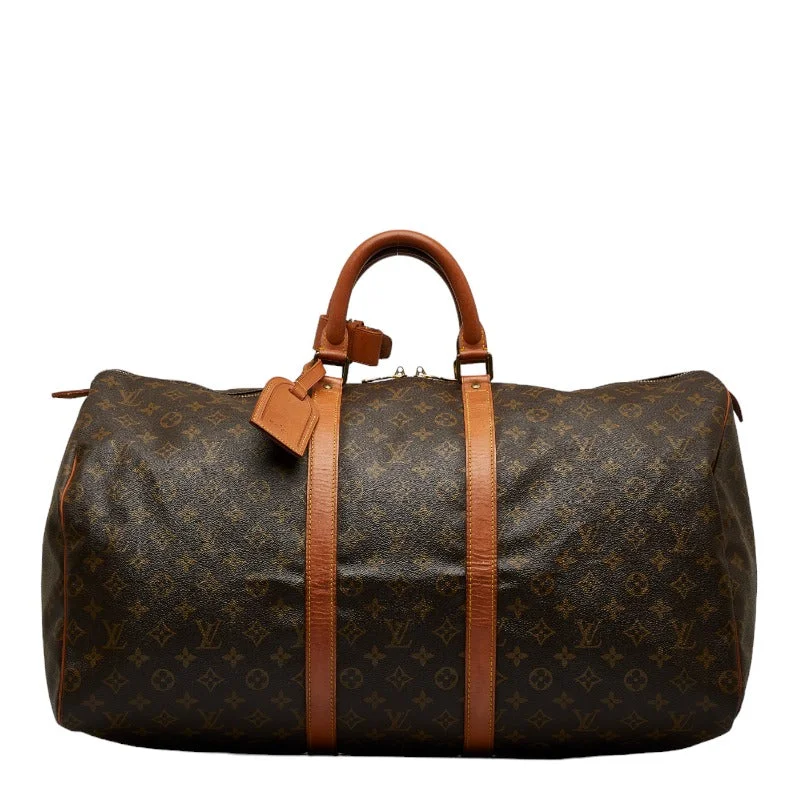 Louis Vuitton Monogram Keepall 55 Boston Bag Travel Bag M41424 Brown PVC Leather  Louis Vuitton