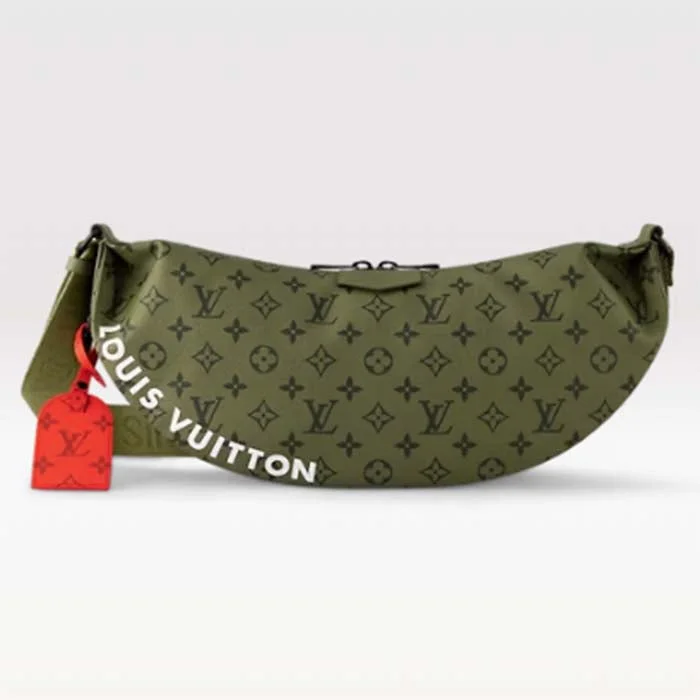 Louis Vuitton LV Unisex Hamac Bag Khaki Green Vermillion Red Monogram Coated Canvas Cowhide Leather