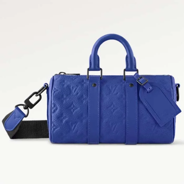 Louis Vuitton LV Unisex Keepall Bandoulière 25 Racing Blue Embossed Taurillon Monogram Cowhide Leather