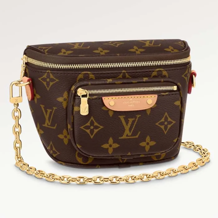 Louis Vuitton LV Unisex Mini Bumbag Brown Natural Cowhide Leather Monogram Coated Canvas