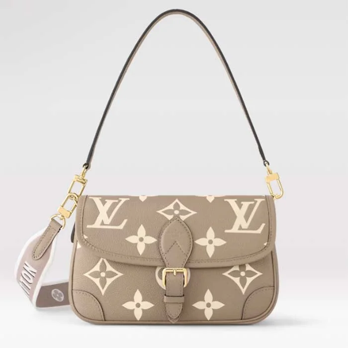 Louis Vuitton LV Women Diane Tourterelle Beige Cream Monogram Empreinte Embossed Cowhide Leather