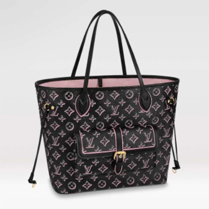 Louis Vuitton LV Women Neverfull MM Tote Bag Black Monogram Coated Canvas