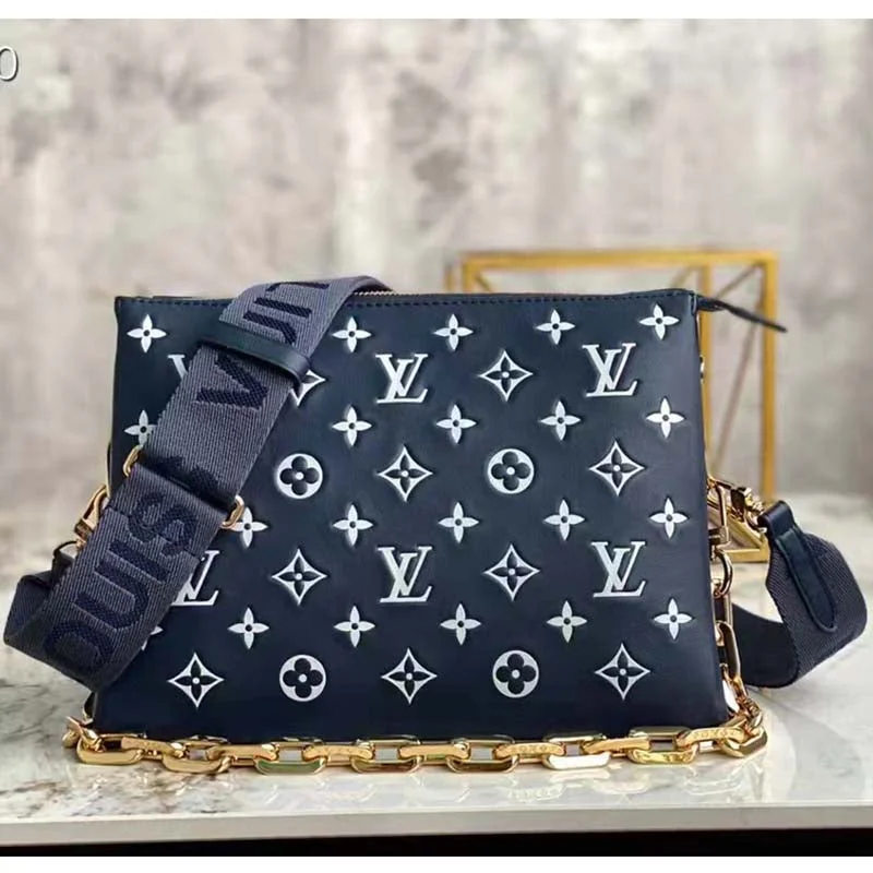 Louis Vuitton LV Unisex Coussin PM Handbag Navy Blue Denim-Printed Lambskin