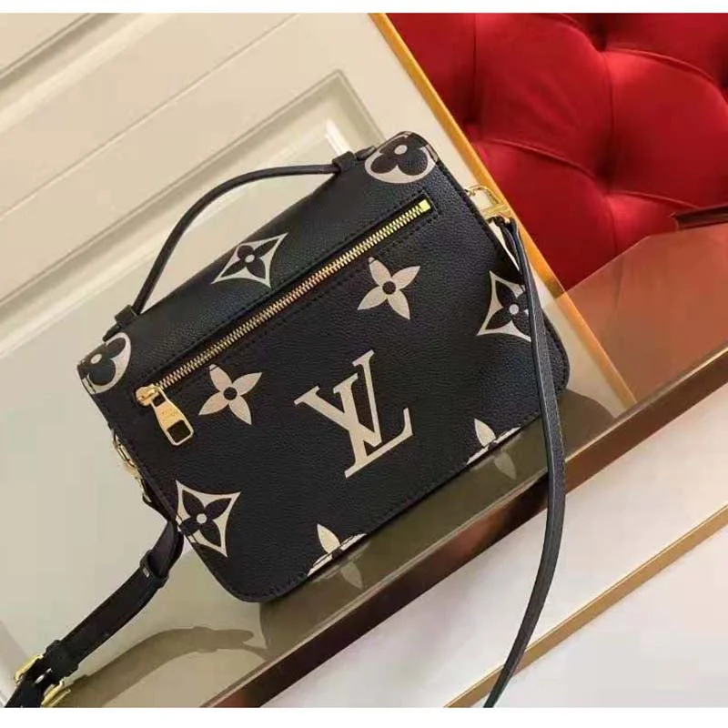 Louis Vuitton Women Pochette Metis Black Beige Embossed Grained Cowhide Leather