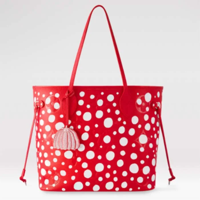 Louis Vuitton Women LVxYK Neverfull MM Tote Red White Embossed Grained Monogram Empreinte Cowhide