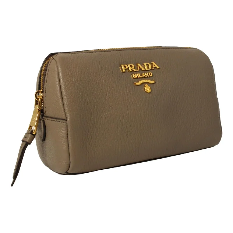 Prada Vitello Daino Argilla Grey Leather Cosmetic Pouch 1ND004