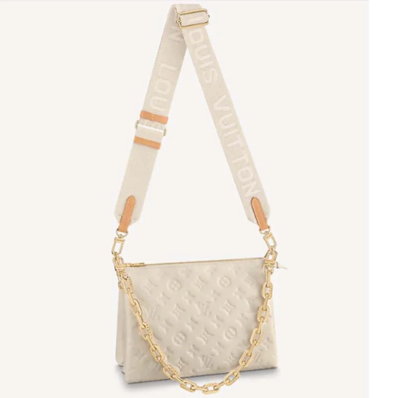 Louis Vuitton LV Women Coussin PM Cream Monogram-Embossed Puffy Lambskin Calfskin