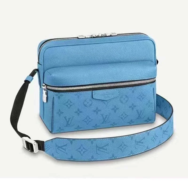 Louis Vuitton LV Unisex Outdoor Messenger Navy Blue Taiga Cowhide Leather Monogram Canvas